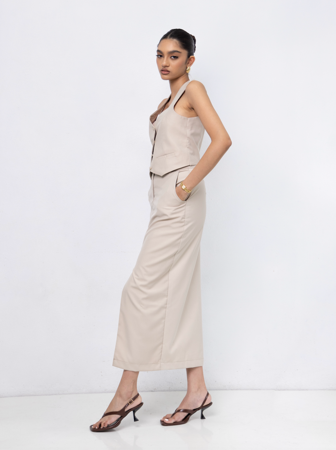 Natasha tailored front midi skirt