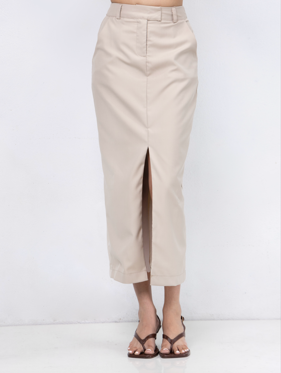 Natasha tailored front midi skirt